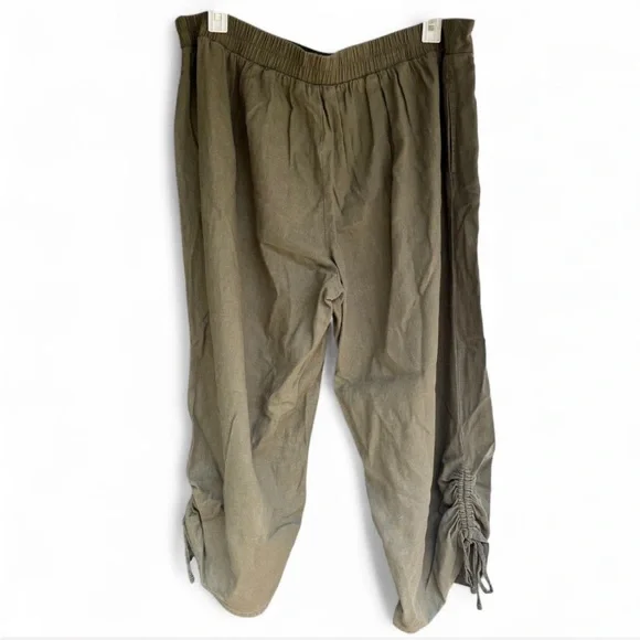 Cato 18/20 Linen Blend Wide Leg Cropped Pants Olive Green - Picture 4 of 8